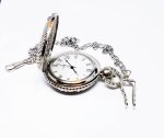 Textured Silver-tone Vintage Pocket Watch | Roman Numerals Watch - Image 3