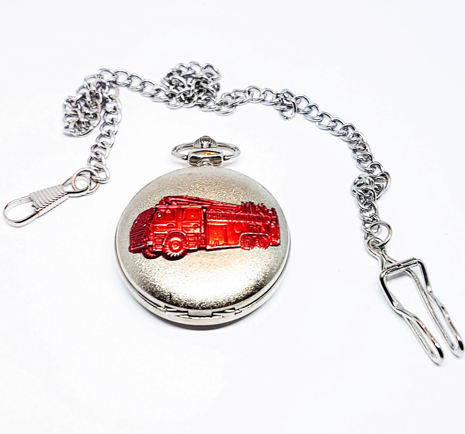 20180204_004718.png Red Truck Silver Pocket Watch | Vintage Pocket Watch Gift for Firemen - Image 1
