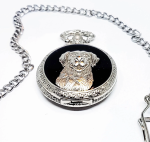 Vintage Silver-tone Pocket Watch with Dog Engraving on the Case