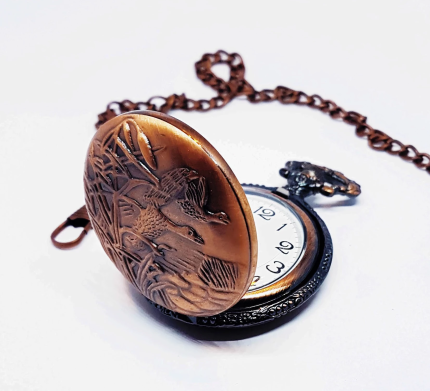 Bronze Hunter Vintage Pocket Watch | Swans Engraved Pocket Watch