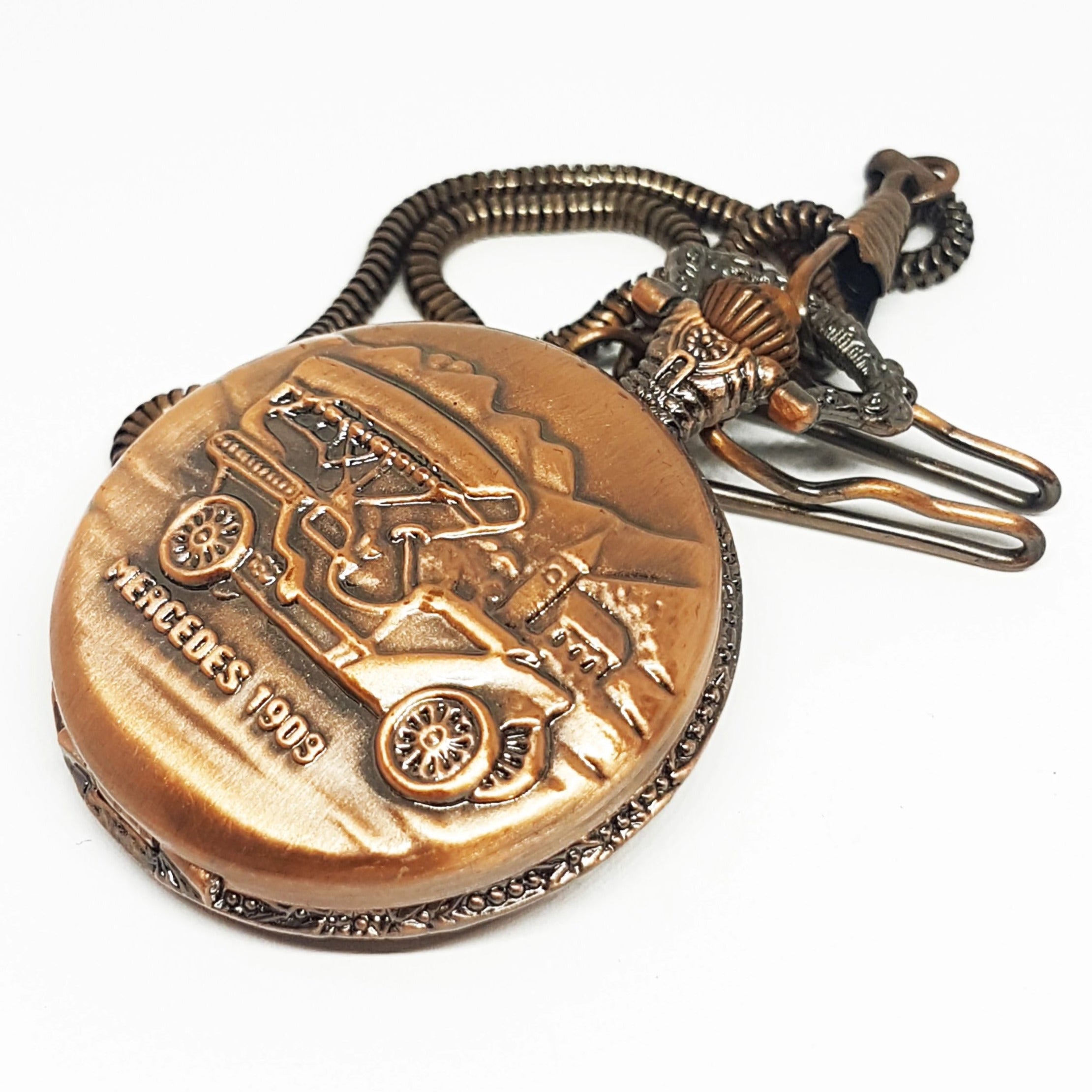 20191212_183043.jpg Mercedes 1903 Car Pocket Watch | Cool Bronze Car Collector Gift Watch - Image 1
