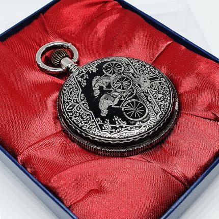 Silver-tone Cyclists Pocket Watch | Antique Bike Ride Pocket Watch