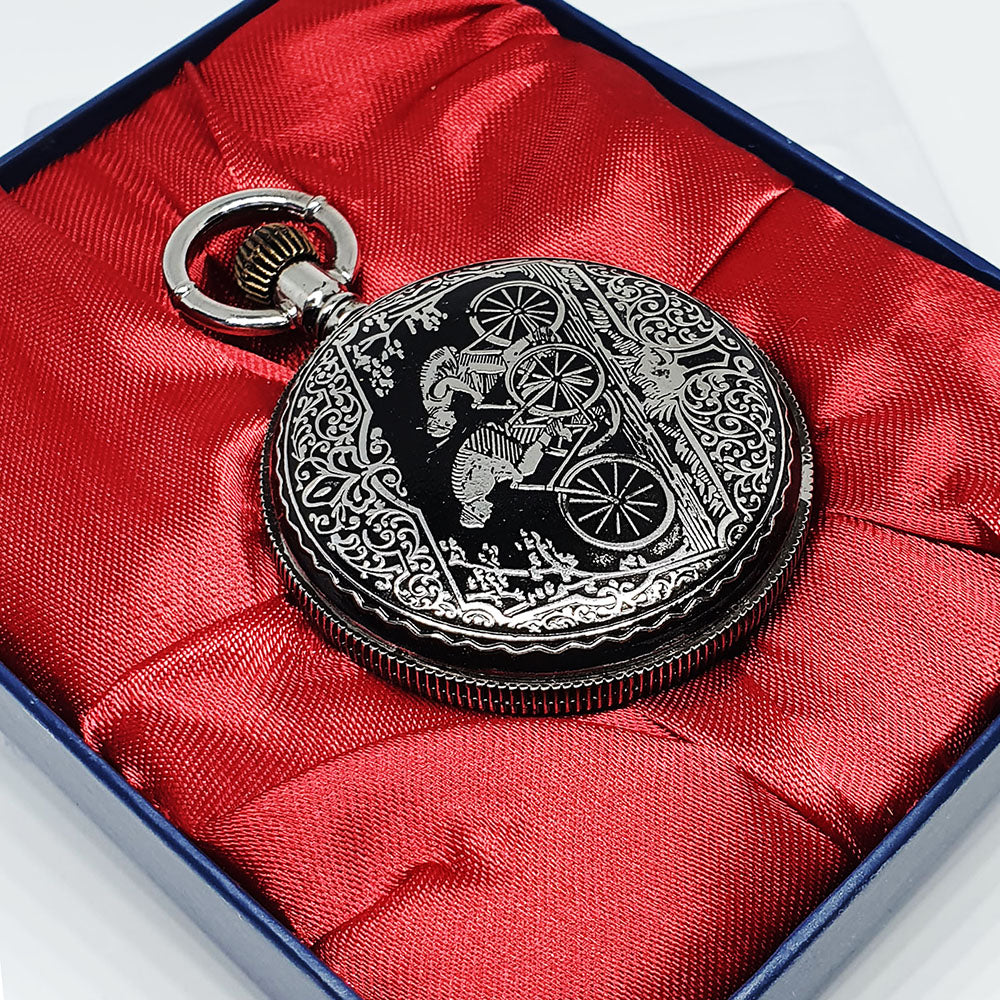 20200209_173540.jpg Silver-tone Cyclists Pocket Watch | Antique Bike Ride Pocket Watch - Image 1