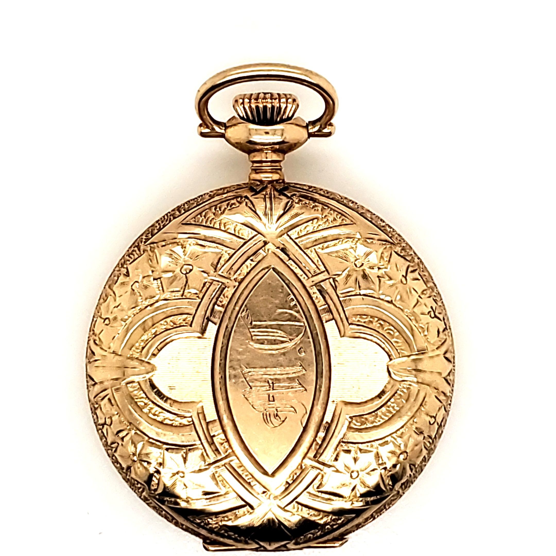 506-00577.png 1907 14Kt Yellow Gold 0 Size Waltham Hunters Case Pocket Watch - Image 1