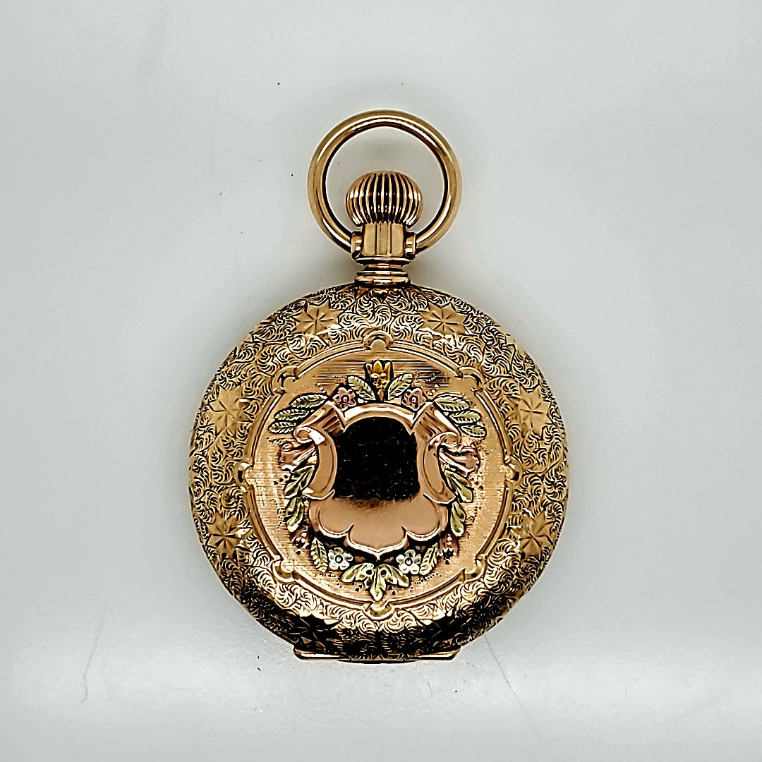 506-00600_d7a8d4bf-ff8a-4283-bcdb-a89a56f04a84.jpg 1885 Illinois 14Kt Three Color Gold Hunters Case Pocket Watch - Image 1