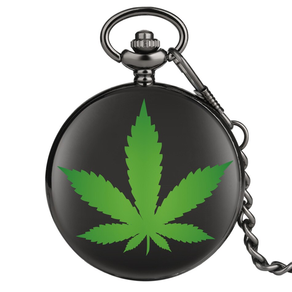 Black-Pocket-Watch-Cannabis-Leaf.jpg Black Pocket Watch Cannabis Leaf - Image 1