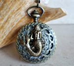 Mermaid pocket watch, men's mechanical pocket watch with mermaid mounted on front cover.