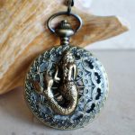 Mermaid pocket watch, men's mechanical pocket watch with mermaid mounted on front cover.