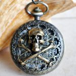 Skull and Crossbones Battery Operated Pocket Watch