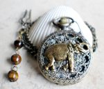 Elephant pocket watch,  Men's elephant pocket watch with tiger eye beads adorning chain - Image 3