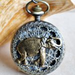 Elephant pocket watch,  Men's elephant pocket watch with tiger eye beads adorning chain