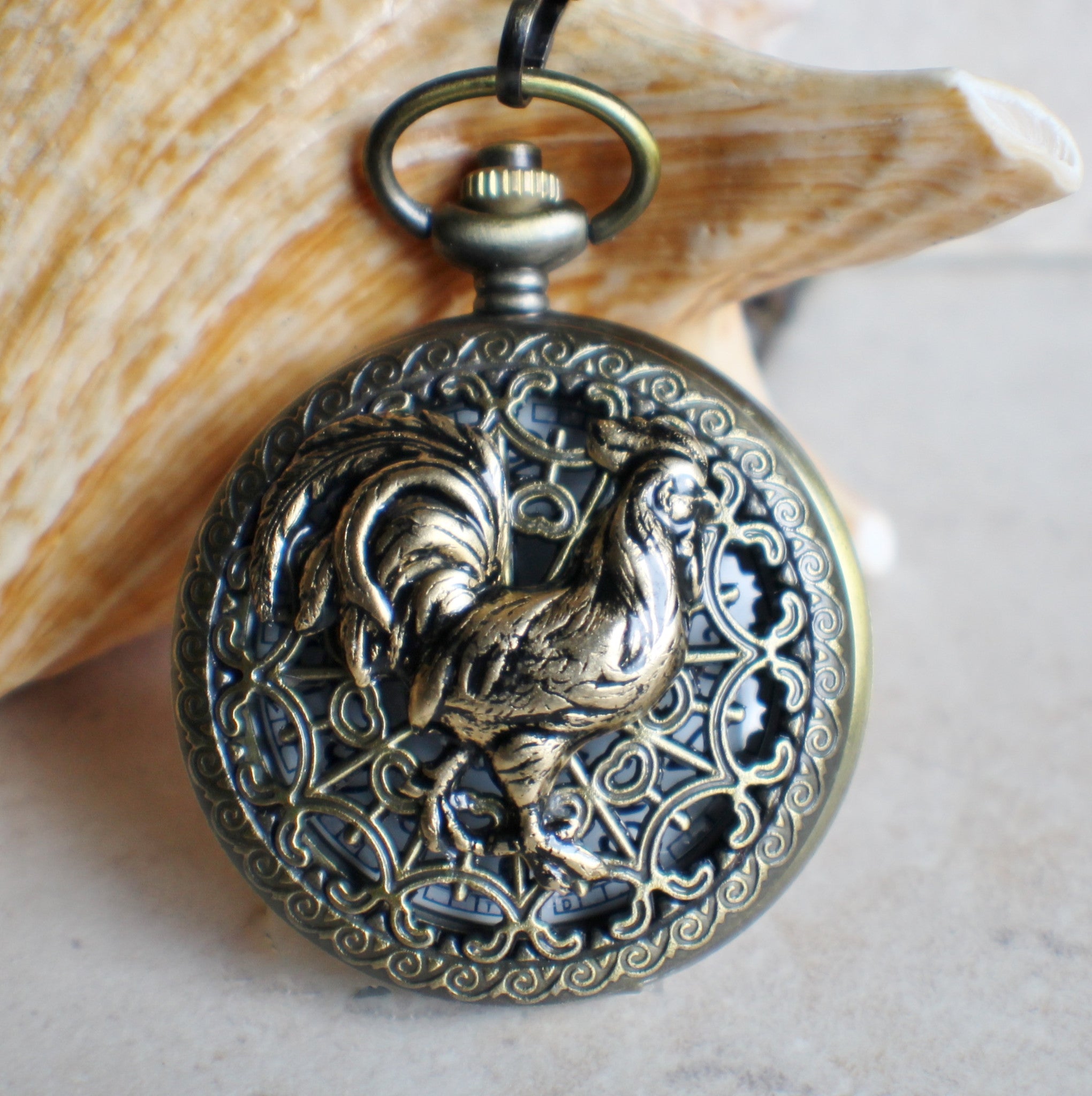 IMG_1096.jpg Rooster pocket watch, Rooster pocket watch in bronze - Image 1