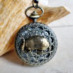 Armadillo pocket watch, mens pocket watch with armadillo mounted on front case