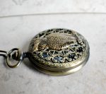 Owl pocket watch, mens pocket watch with owl mounted on front case - Image 3
