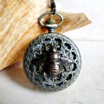 Bumble bee pocket watch,  men's bumble bee pocket watch with tiger eye beads on watch chain
