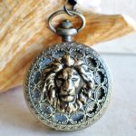Lion Battery Operated Pocket Watch in Bronze