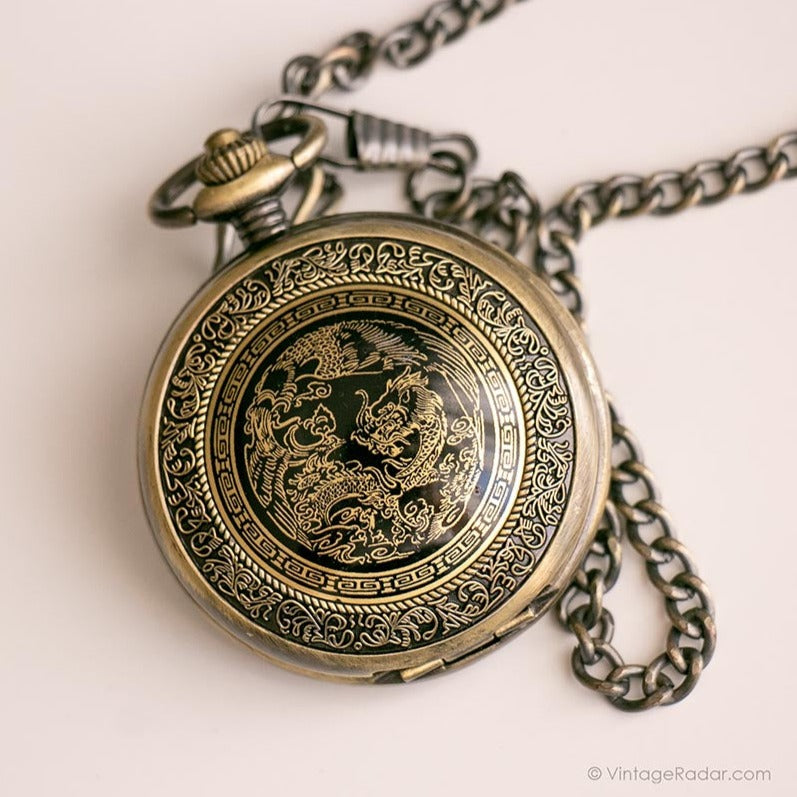 IMG_8512-2.jpg Vintage Gold-tone Dragon Pocket Watch | Intricate Floral Vest Watch - Image 1
