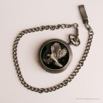 Vintage Eagle Pocket Watch | Dark Silver-tone Vest Watch with Black Dial