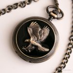 Vintage Eagle Pocket Watch | Dark Silver-tone Vest Watch with Black Dial - Image 2