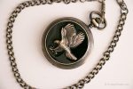 Vintage Eagle Pocket Watch | Dark Silver-tone Vest Watch with Black Dial - Image 3