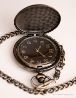 Vintage Eagle Pocket Watch | Dark Silver-tone Vest Watch with Black Dial - Image 4