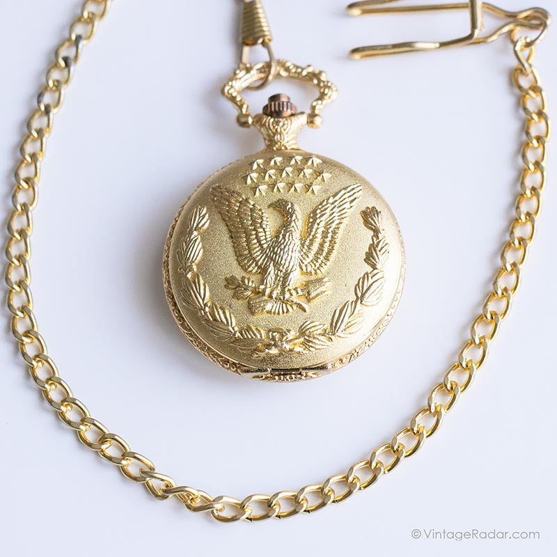IMG_8673_0537d42e-1249-4175-8ec5-8ff870491517.jpg Vintage American Eagle Pocket Watch | Gold-tone Japan Quartz Pocket Watch - Image 1