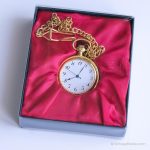 Retro Vintage Gold-tone Pocket Watch with Metallic Blue Hands - Image 3