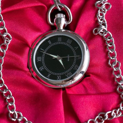 Vintage Luxury Black-Dial Pocket Watch | Elegant Silver-tone Pocket Watch