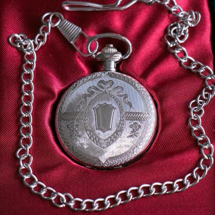 Vintage Silver-tone Royal Pocket Watch with Coat of Arms Design