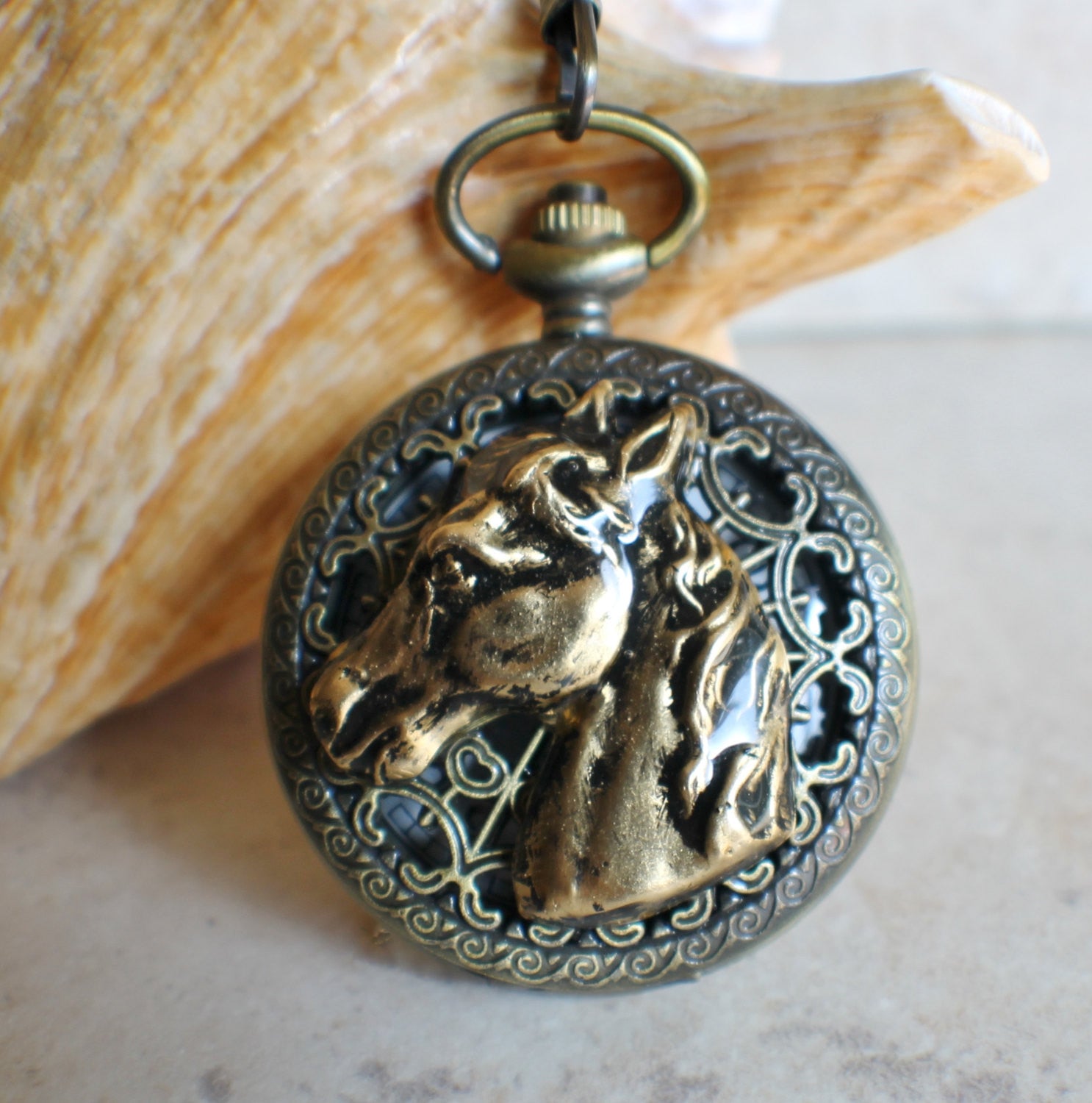 il_fullxfull.1053374488_hi8k.jpg Horse battery operated pocket watch. - Image 1