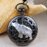 Silver Bear Black Pocket Watch
