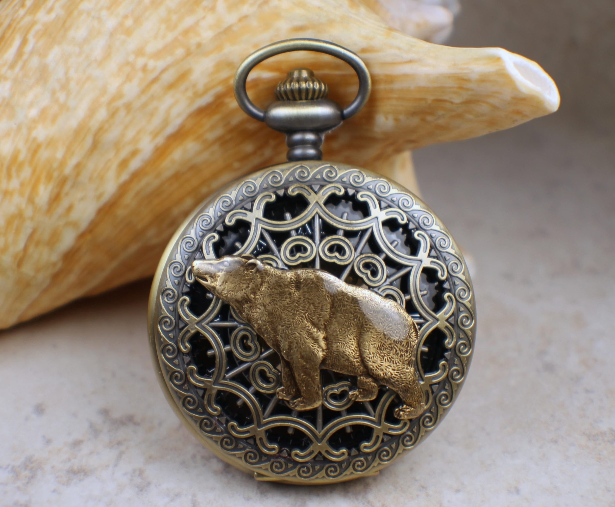 il_fullxfull.1356230049_oitt.jpg Bear Pocket Watch In Bronze - Image 1