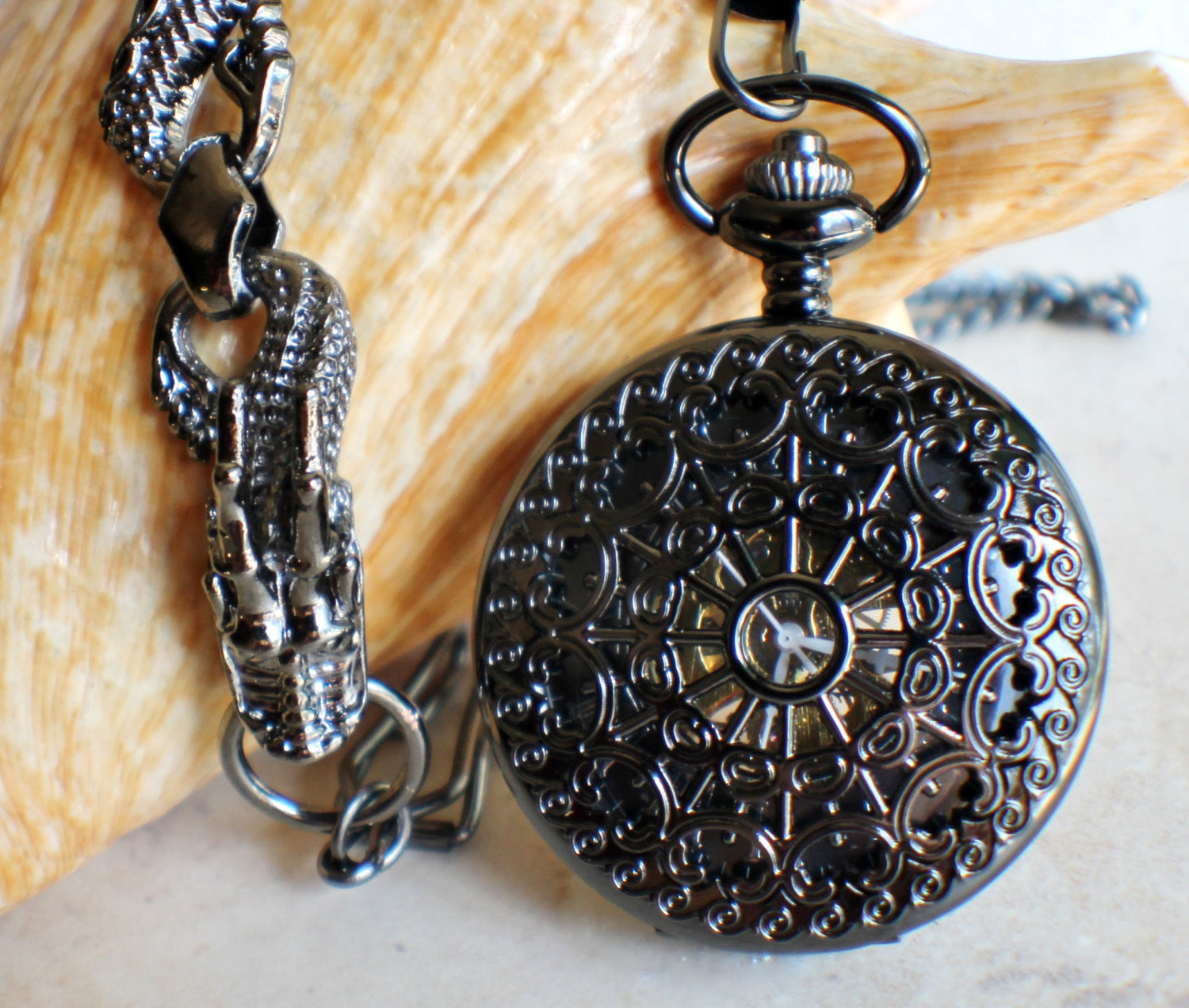 il_fullxfull.990120655_owc9.jpeg Black Dragon Pocket Watch - Image 1